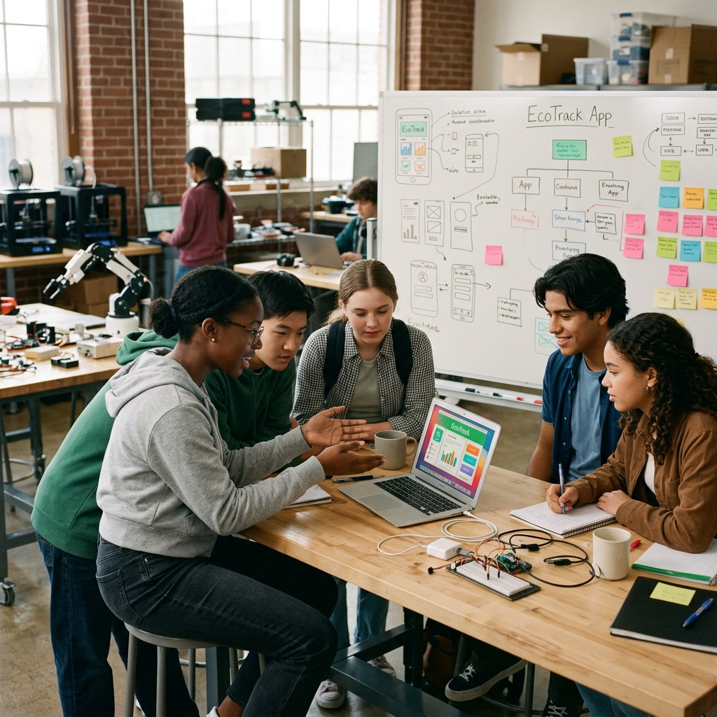 Students working on AI product prototype